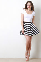 Load image into Gallery viewer, Black and White Striped Skater Skirt