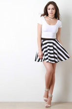 Load image into Gallery viewer, Black and White Striped Skater Skirt