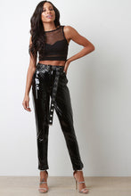 Load image into Gallery viewer, High Waisted Latex Eyelet Belted Pants